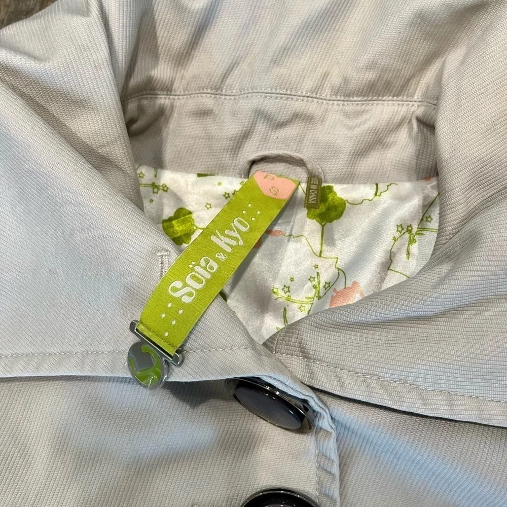 SOIA & KYO Anthropologie Gray Cotton Oversized Collar Trench Coat, Size Small - Picture 2 of 11